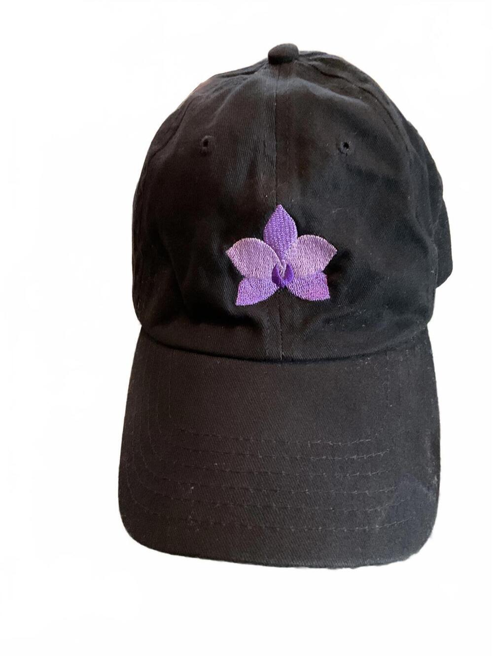 Stylish Black Ben Swain Orchid Cap with Purple Orchid Embroidery